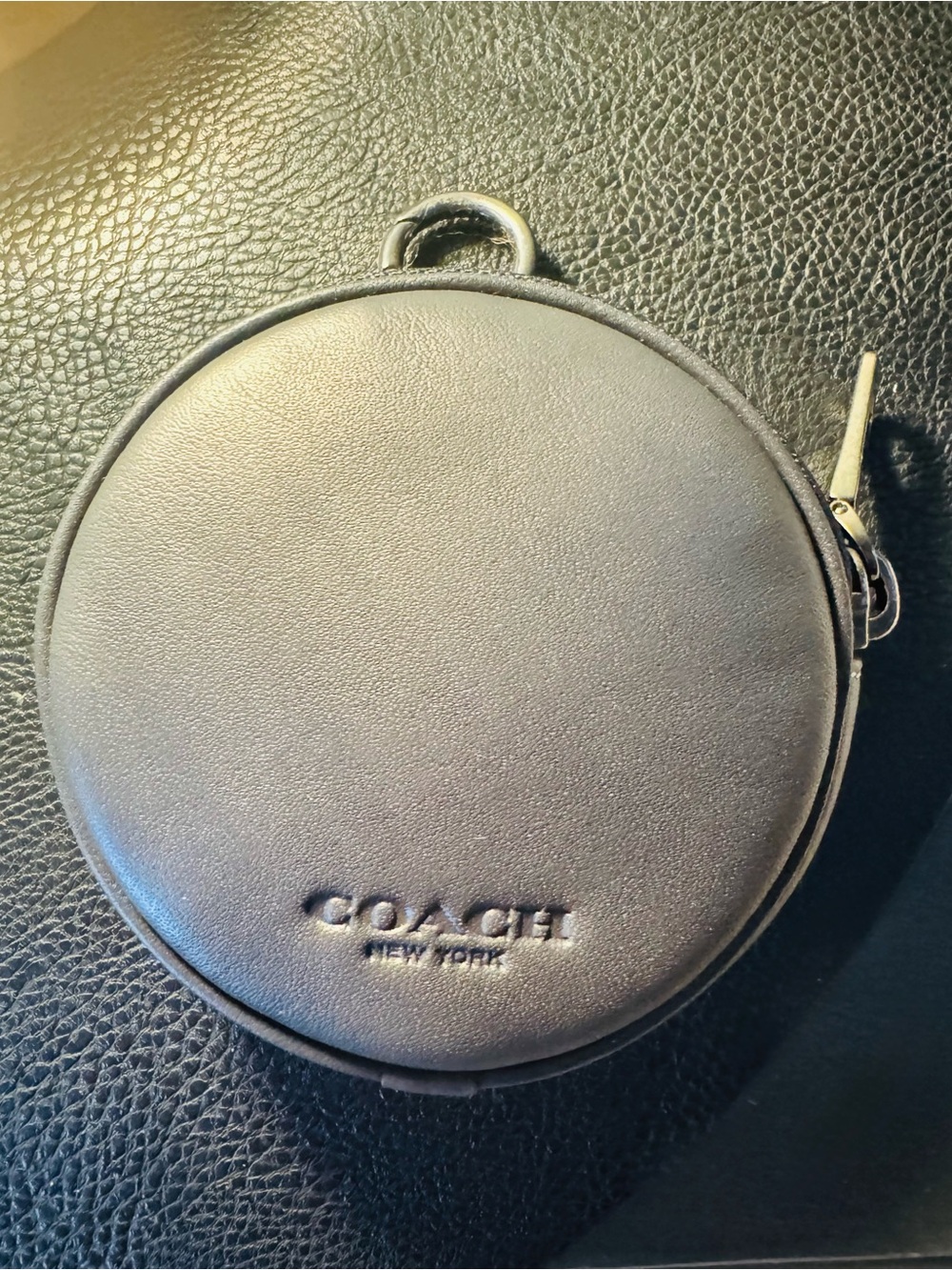 Coach Round Leather Coin Pouch in Navy